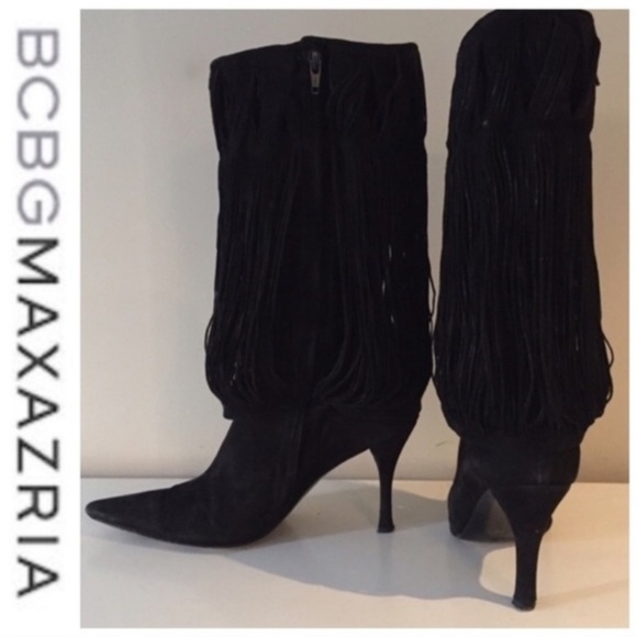 BCBGMaxAzria Shoes - BCBGMAXAZRIA Black Fringe Suede Leather Heel Boots Made in Italy Size 35.5